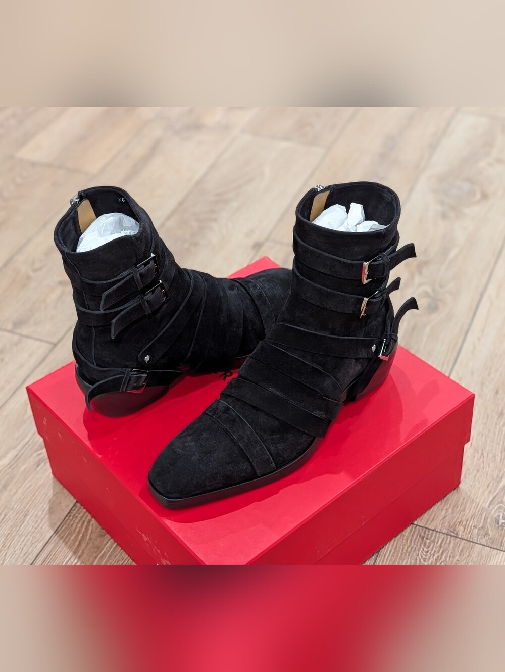 $1250 Mens Salvatore Ferragamo Harness Strap Suede Boots Black US 10 E